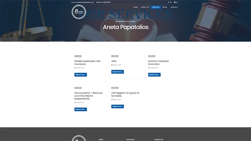 Services overview page of the Aneta Papatolios website