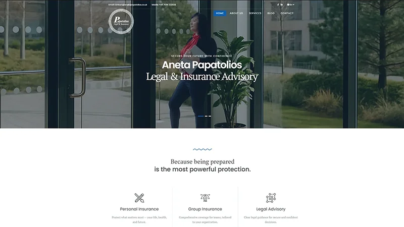 Homepage of the Aneta Papatolios legal and insurance advisory website