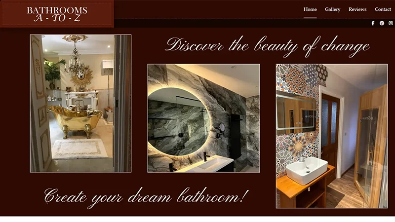 Homepage of the Bathrooms A to Z website showing completed bathroom projects